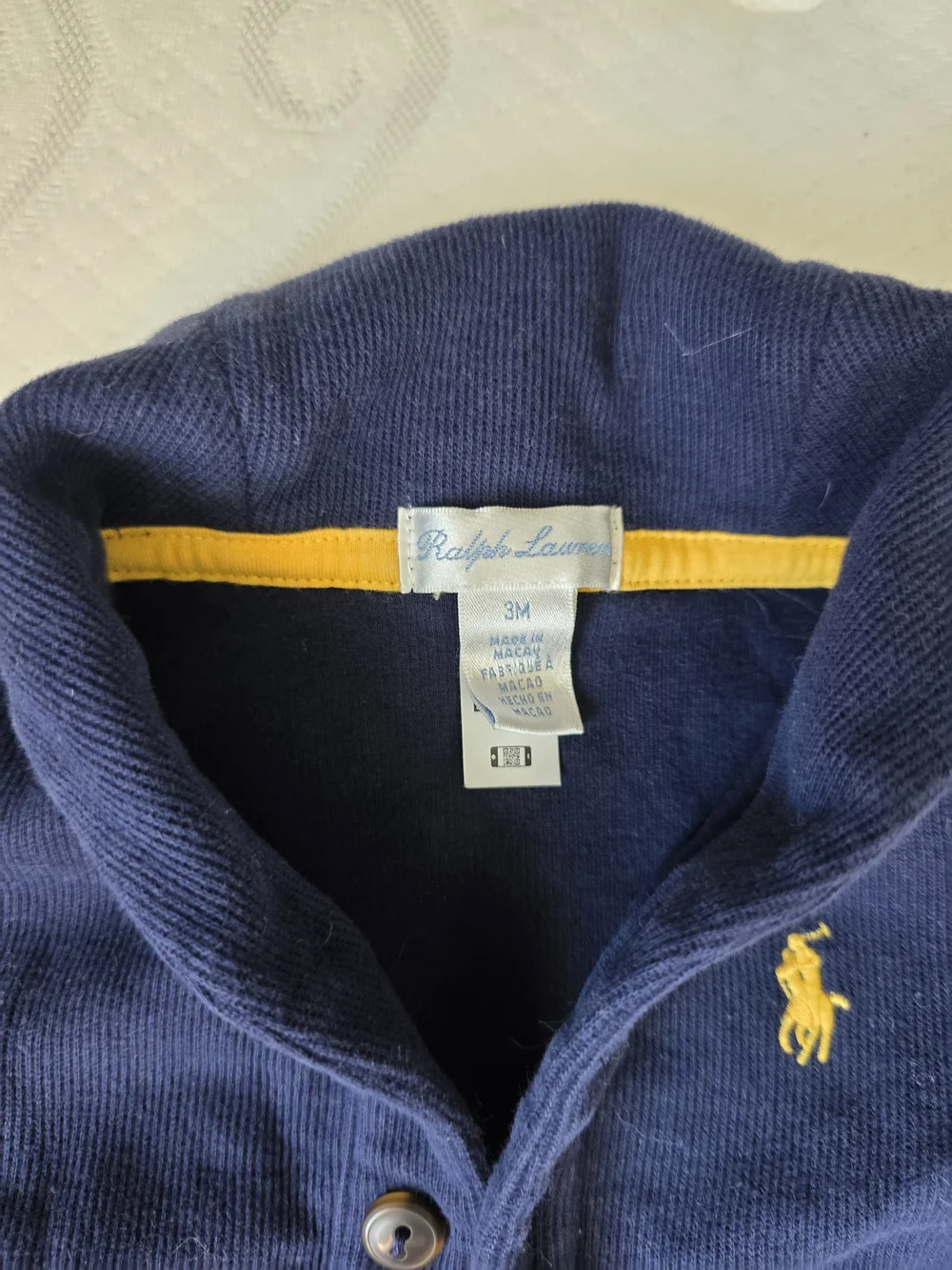 Ralph Lauren Navy Blue Sweater with Yellow Polo Logo